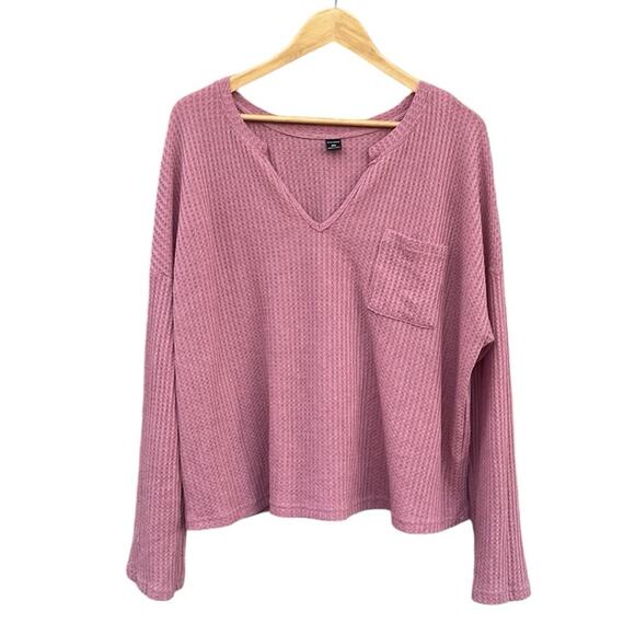 Shein mauve pink waffle knit long sleeve v-neck top size 2X - Picture 1 of 6